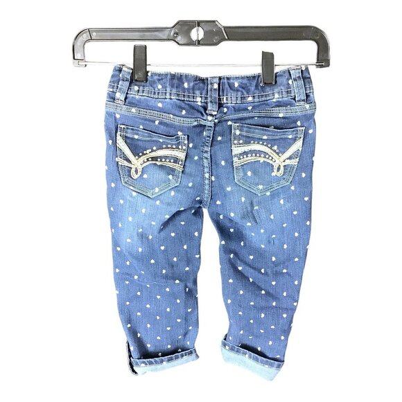 Candie's Girl Denim Capri Jeans Blue / White Hearts Adjustable Waist Sz 8 Cotton - Picture 2 of 13